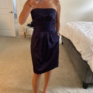 David’s bridal strapless purple satin bridesmaid dress